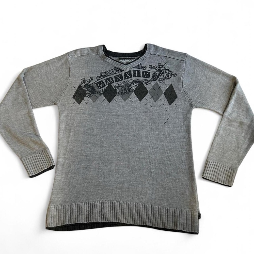 Gray Y2K Graphic Sweater Oversized Baggy Grunge Skater